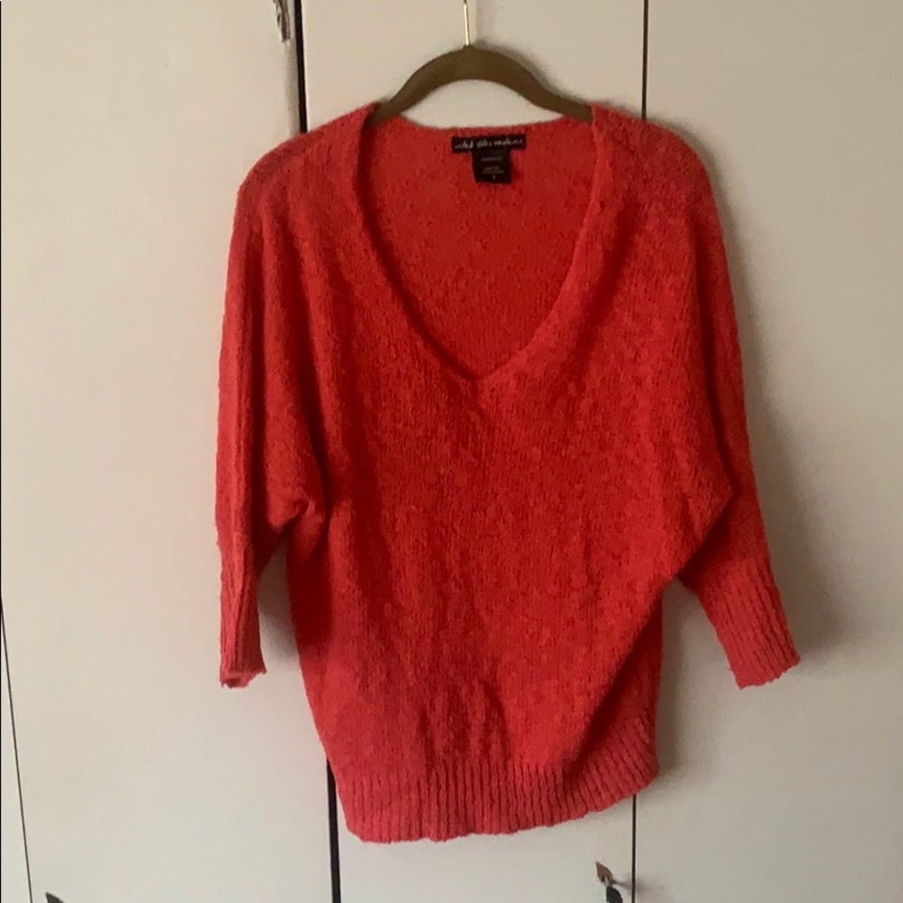 Hot Pink V Neck 3/4 Sleeve Sweater